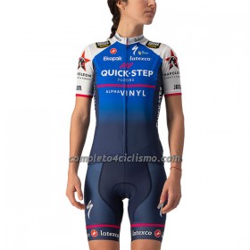 Completo Maglia + Pantaloncino con bretelle 2022 Quick-Step Alpha Vinyl Manica Corta Blu Bianco Donna